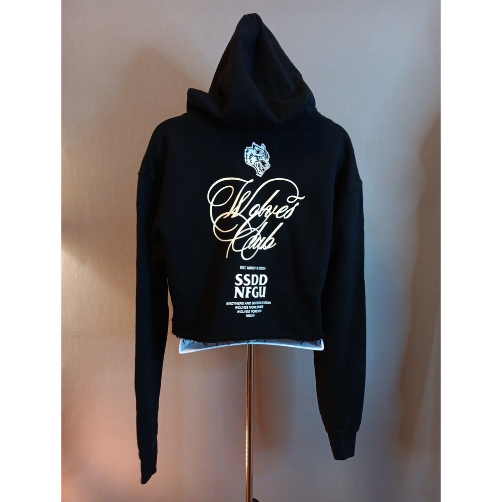 Darc Sport Wolves Club Hoodie Small Black Cropped  Vintage Graphic Heavy Weight‎